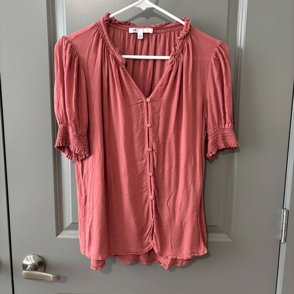 Dusty Rose Button Up with Puff Sleeve